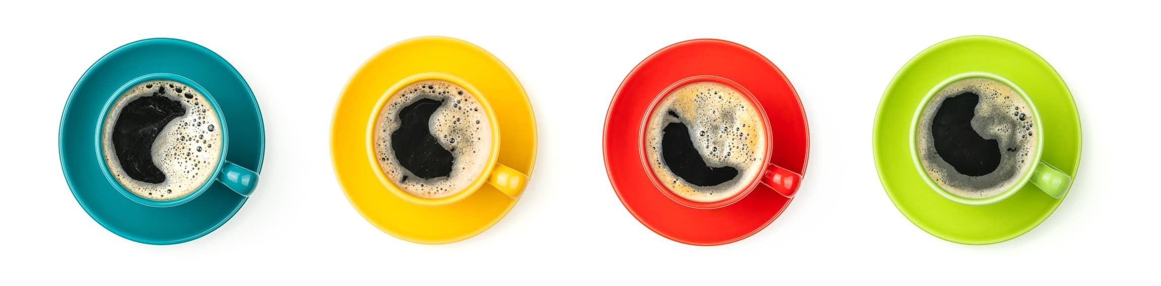 Four colorful coffee cups on a white background